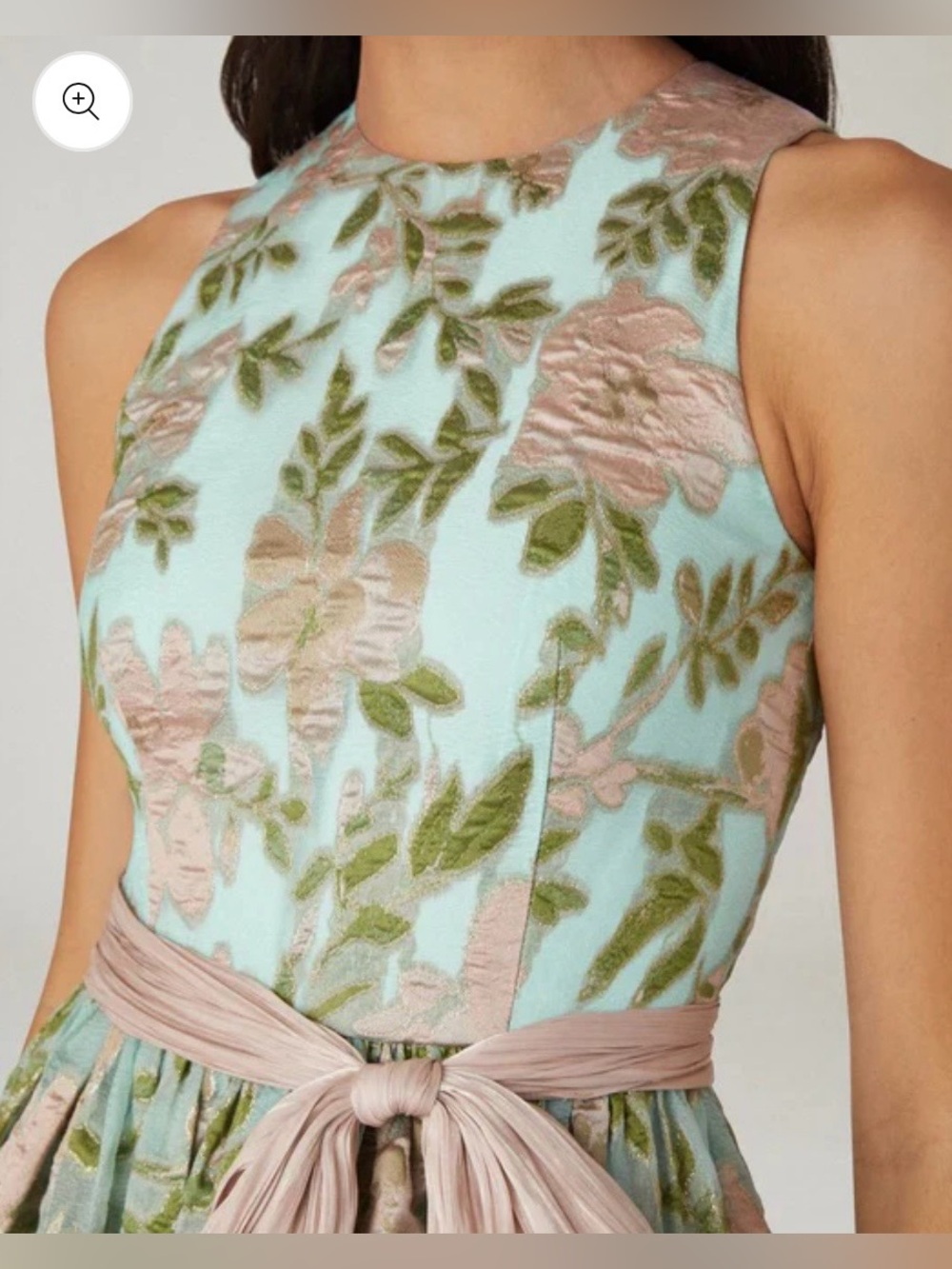 Shoshanna Serra Jacquard Green Blue Pink Blush Floral Midnight Midi Dress Gown - Picture 7 of 8